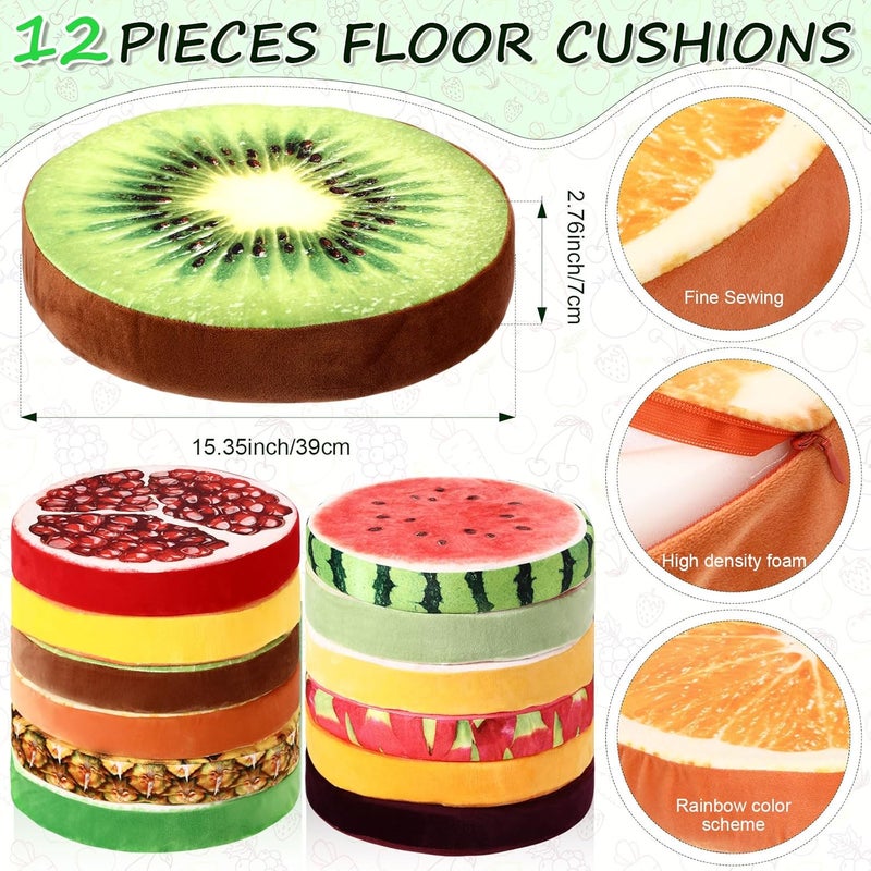 GlikCeil 12 Pcs Round Floor Cushions for Kids Flexible Seating for Classroom Elementary Floor Pillows 15.35'' Circle Seat Cushions Group Activity Marker Kindergarten Playroom(Realistic Fruit) - Image 2